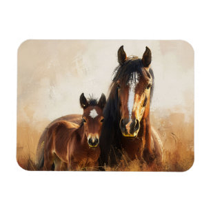 Mooie merrie en veulen schilderij magneet