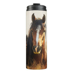 Mooie merrie en veulen schilderij thermosbeker
