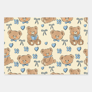 Mooie met de hand getekende bruine teddyberen naad inpakpapier vel