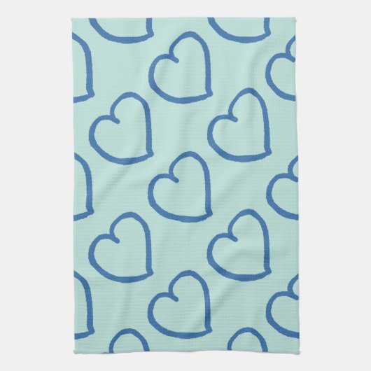 Mooie met de hand getekende harten ontwerp blauw o theedoek (Verticaal)