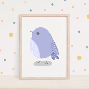 Mooie met de hand getekende lavendel vogel-kinderk poster