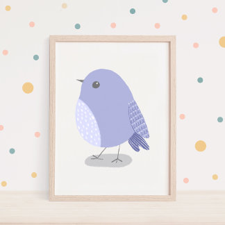 Mooie met de hand getekende lavendel vogel-kinderk poster