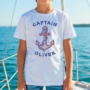 Mooie met de hand getekende rode en blauwe anker t-shirt