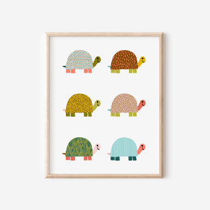 Mooie met de hand getekende schildpadden kinderkam poster