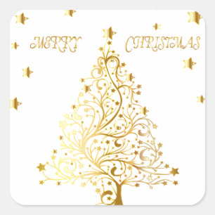 Mooie, metalen gouden kerstboom vierkante sticker