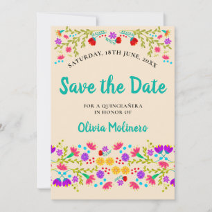 Mooie Mexicaanse Fiesta bloemrijke champagne en gr Save The Date