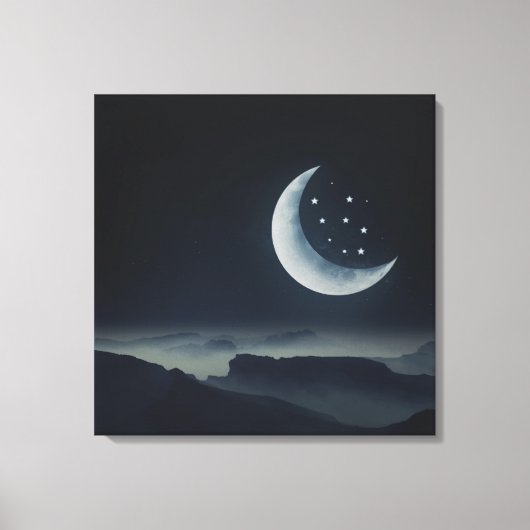Mooie Midnight Moon en Sterrennacht Canvas Afdruk (Voorkant)