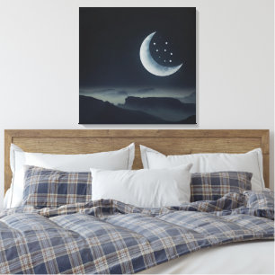 Mooie Midnight Moon en Sterrennacht Canvas Afdruk