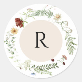 Mooie minimale wilde bloem monogram enveloppe zege ronde sticker