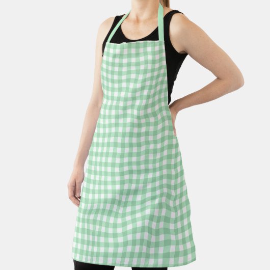Mooie Mint Green White Gingham Check Schort (Insitu)