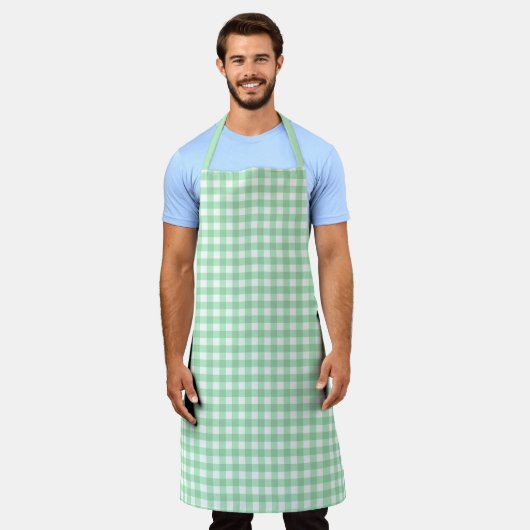 Mooie Mint Green White Gingham Check Schort (Gedragen)
