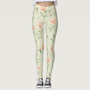 Mooie Mint Peach Bloemig Leggings