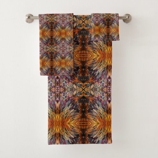 Mooie Mixed Pattern Yellow Oranje Brown Blue Bad Handdoek (Insitu)