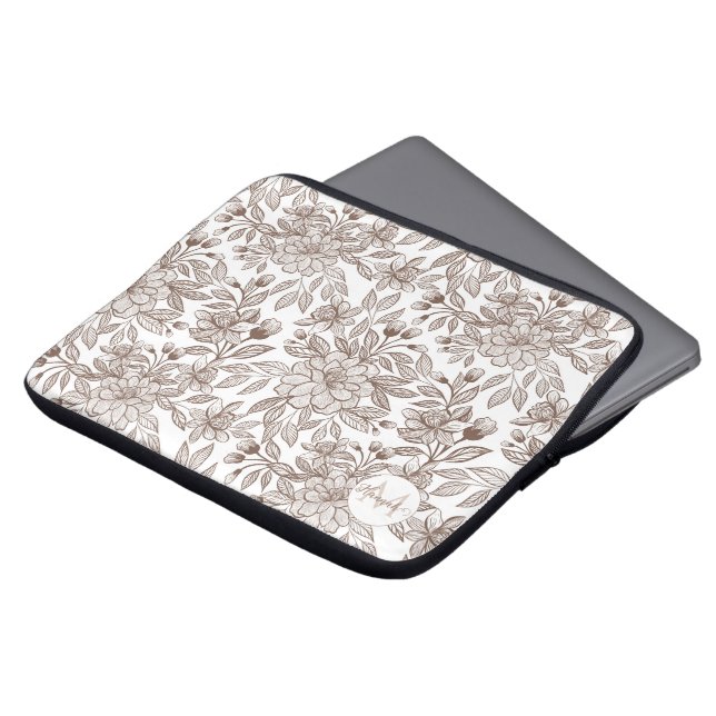 Mooie Mocha Mousse  Bloemen Laptop Sleeve (Voorkant top)