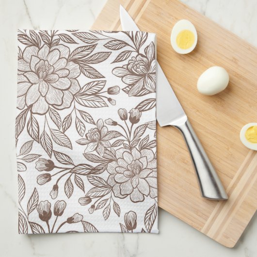 Mooie Mocha Mousse  Bloemen Theedoek (Quarter Fold)