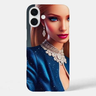 Mooie Mode Doll in Blue Dress iPhone 16 Plus Hoesje