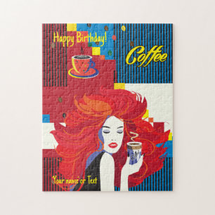 Mooie Mode Vrouw en Koffie POP-ART Trendy Legpuzzel