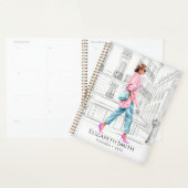 Mooie mode vrouw loopt planner (Display)