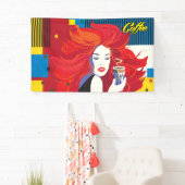 Mooie Mode vrouw met Pop Koffiebeker Spandoek (Insitu)