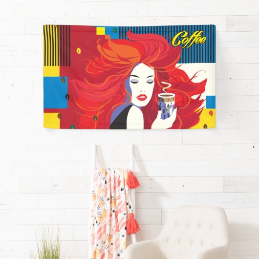 Mooie Mode vrouw met Pop Koffiebeker Spandoek (Insitu)