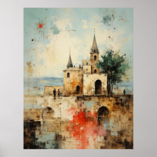 Mooie moderne abstracte oude kleine dorpsschilderi poster
