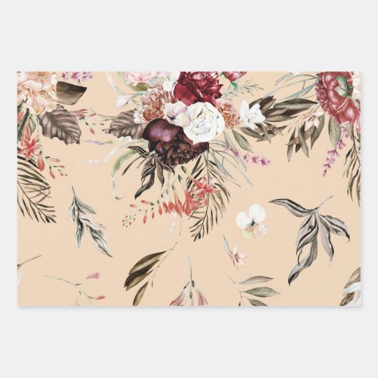 Mooie Moderne Beige Bloempatroon Cadeau Inpakpapier Vel (Voorkant)