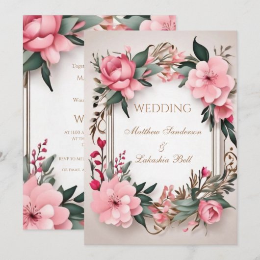 Mooie moderne bruiloft Bloemen uitnodiging (Voorkant / Achterkant)