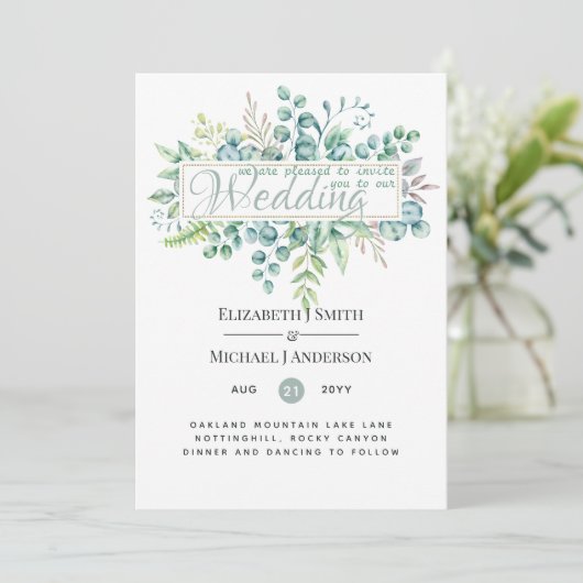 Mooie moderne eucalyptus groene bruiloft (Staand voorkant)