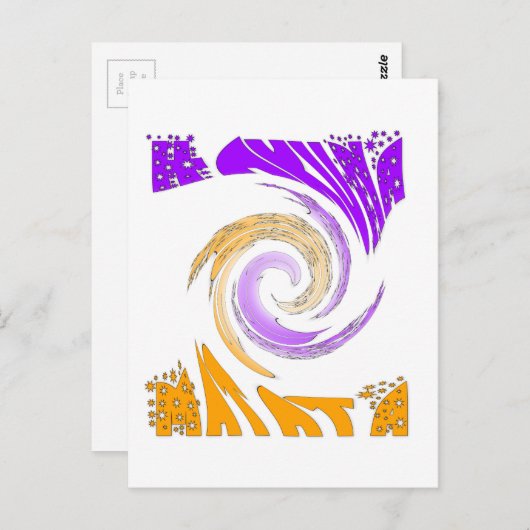 Mooie moderne kunst: Paarse en gouden werveling Briefkaart (Voorkant / Achterkant)