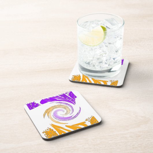 Mooie moderne kunst: Paarse en gouden werveling Onderzetter (Rechterzijde)
