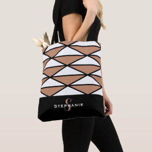 Mooie moderne monogrampatroon trendy oranje zwart draagtas