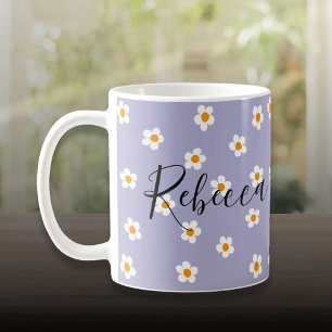 Mooie moderne paarse margriet patroon met naam koffiemok