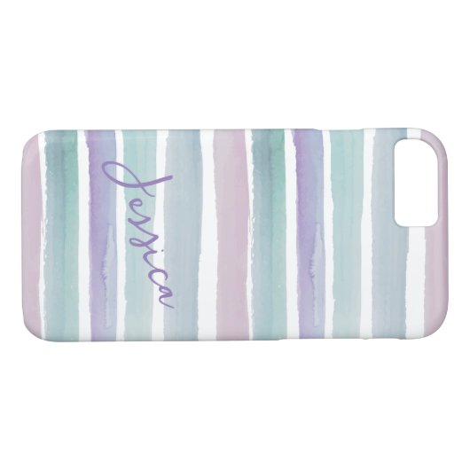 Mooie moderne pastel Waterverf gestreepte Girly Case-Mate iPhone Case (Achterkant (Horizontaal))