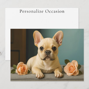 Mooie moderne puppy hond roos portret van Franse B Feestdagenkaart