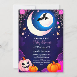 Mooie moderne roze paarse Halloween Baby shower Kaart