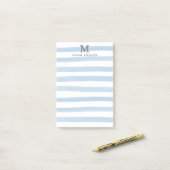 Mooie Moderne Stofblauwe Aquarel Strepen Monogram Post-it® Notes (Op bureau)