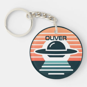 Mooie moderne UFO-design bij zonsondergang Sleutelhanger