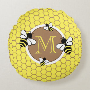 Mooie Monogram Bijen Honingraat Patroon Kinderkame Rond Kussen