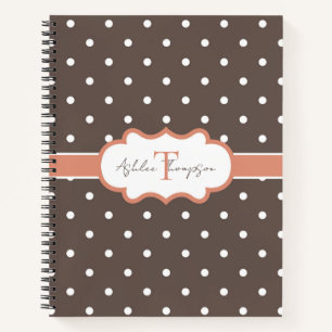 Mooie monogram bruine oranje polkadot notitieboek