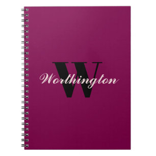 Mooie monogram en naam roze kersrood notitieboek