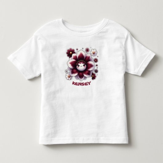 Mooie monogram rood en witte bloem | kinder shirts (Voorkant)