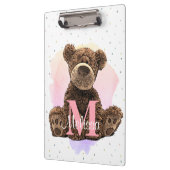 Mooie monogram waterverf naam kinder teddybeer klembord (Links)