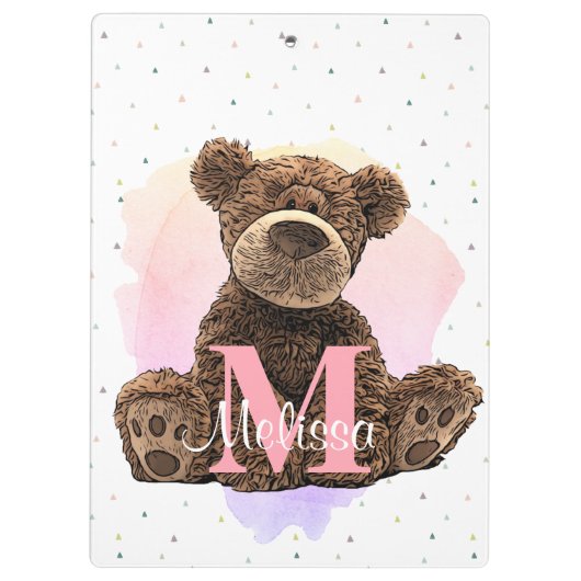 Mooie monogram waterverf naam kinder teddybeer klembord (Achterkant)