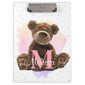 Mooie monogram waterverf naam kinder teddybeer klembord (Voorkant)