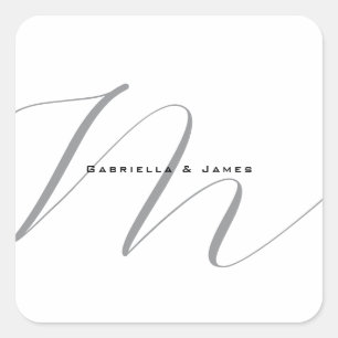 Mooie monogram zwart wit grijs kalligrafie vierkante sticker