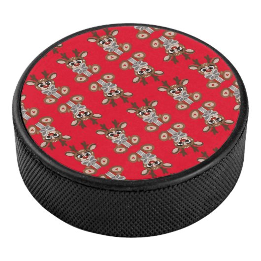 Mooie, mooie kerstrode renrendiertjes hockey puck (3/4)