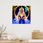 Mooie Moon Godin met vloeiend wit haar Poster (Keuken)