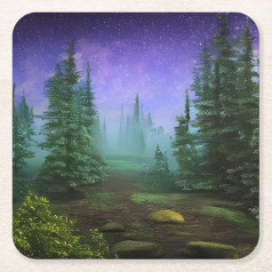 Mooie Moonlight Wilderness Scene Vierkante Kartonnen Onderzetter