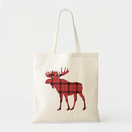 Mooie Moose Rood en Zwart Plaid Tartan Patroon Tote Bag (Voorkant)