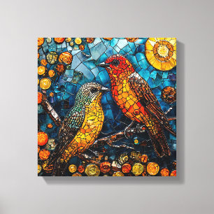 Mooie mozaïek vogels canvas afdruk